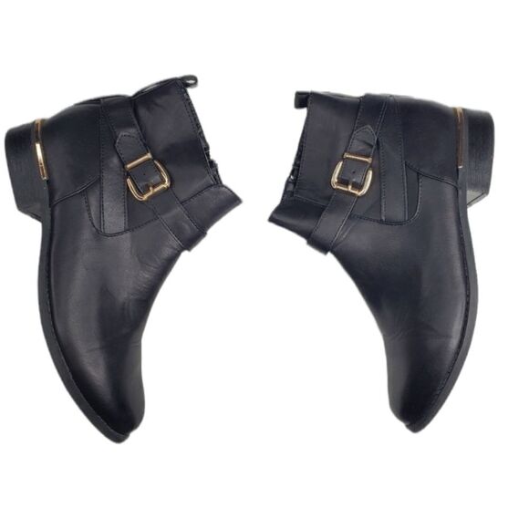 10 WANTED BLACK GOLD faux leather heeled zip BOOTS BOOTIES - Picture 1 of 13